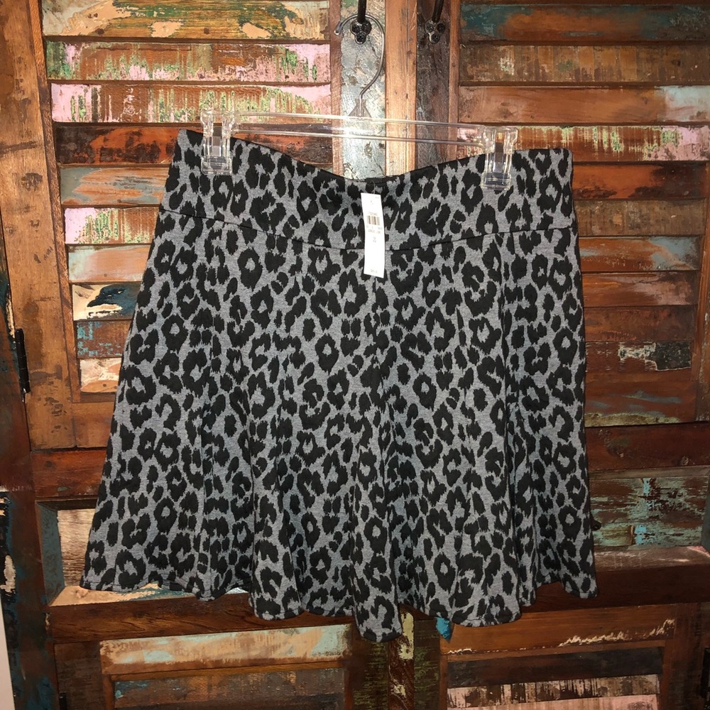 NWT Ann Taylor Grey Animal Print Swing Skirt Dark Academia leopard cheetah
